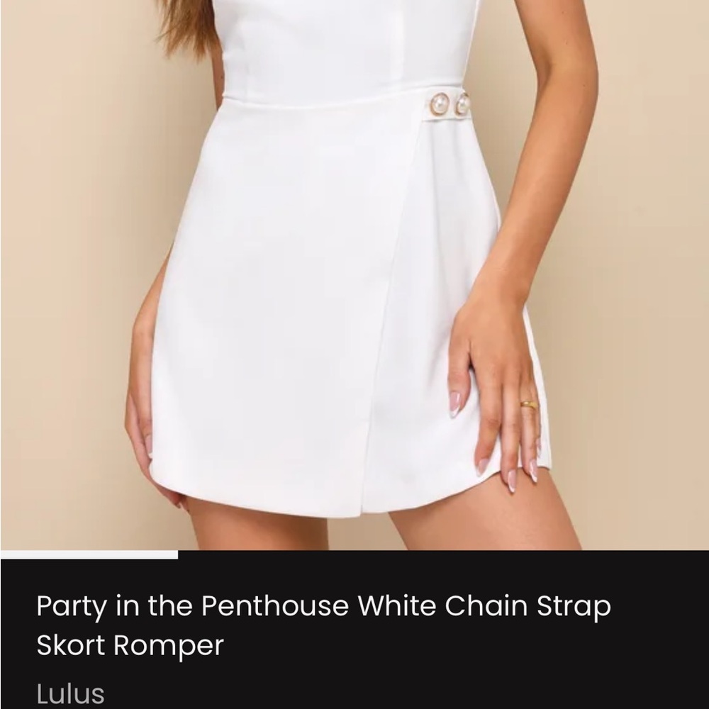 Lulus Party In The Penthouse White Chain Strap Skort Romper